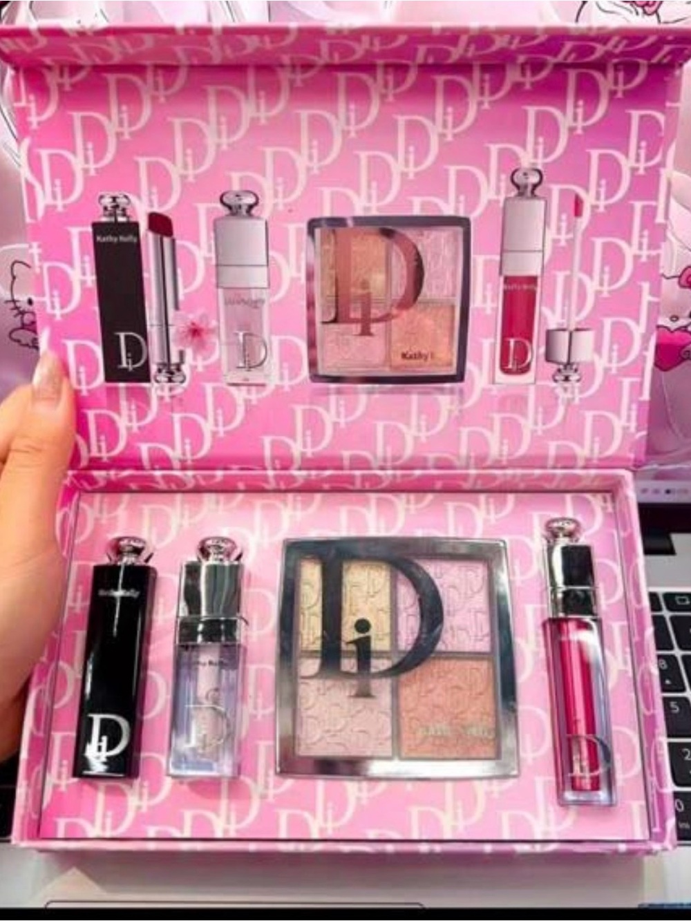 Dior Women Eyeshadow Palette & Lip Gloss Set - Pink, Gold, Rose